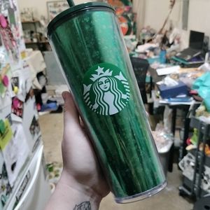 Starbucks 24oz Green Glitter Tumbler w/ Straw